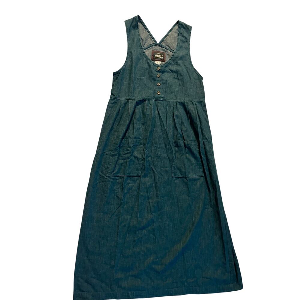 Vtg Woolrich Denim Apron Jumper Dress Pinafore small Pockets 90s Cottagecore